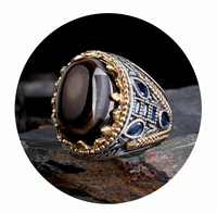 Bague de mariage turque vintage pour homme, luxe, argent sterling 925 avec pierre naturelle noire, bijoux en gros de Turquie