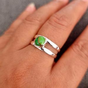Bague fine en argent sterling 925 faite à la main belle bleu cuivre Turquoise bijoux de créateur classique pour mariage ou fiançailles - Product Image 5