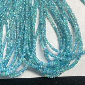 Perles de pierres précieuses semi-précieuses en opale d'Éthiopie bleue aquamarine naturelle lisses de 3 mm et 4 mm, en forme de rondelle, pour la fabrication de bijoux, vente en gros - Product Image 3