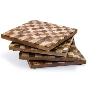 Juego de posavasos de madera de nogal hechos a mano rústicos para bebidas decoración artesanal para uso doméstico y de oficina - Product Image 1