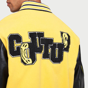 แจ็กเก็ตสีเหลืองสีดำสำหรับผู้ชายเสื้อแจ็กเก็ตเบสบอลแขนหนังเลตเทอร์แมนสำหรับผู้ชายเสื้อคลุมบอมเบอร์วิทยาลัยแบบปัก - Product Image 5