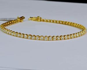 14K oro amarillo sólido 3 quilates corte brillante diamante tenis pulsera Moissanite Hip Hop pulsera para mujer joyería de moda - Product Image 3