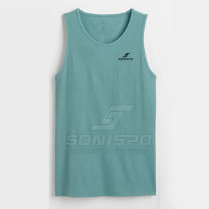 SONISPO เสื้อกล้ามถักสีทึบสำหรับผู้ชาย O-Neck Breathable Casual Style สีฟ้าอ่อน - Product Image 4