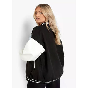 Nouveauté, patchwork personnalisé, manches en cuir véritable, logo brodé, veste Letterman respirante pour femmes, vente à chaud - Product Image 4