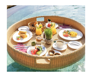 Panier de petit-déjeuner flottant naturel Plateau de service en rotin pour piscine Vente en gros Outdoor Resort Villa Osier Flottant Petit-déjeuner Baket Export - Product Image 1