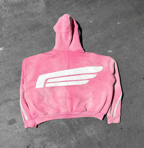 Sweat à capuche vintage à capuche 100% coton pour hommes Streetwear surdimensionné avec fermeture éclair en soie imprimée à capuche - Product Image 2