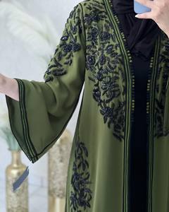 Abaya de Manga Larga Antiarrugas de Satén de Seda de Lujo Personalizada al por Mayor, Vestido Islámico Turco para Mujer Petite con Mangas con Volantes para Musulmanas - Product Image 4