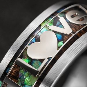 Anillo de Acero Inoxidable con Incrustaciones de Madera y Concha de Abulón con la Inscripción 'I Love You' para Hombre y Mujer, Anillo de Compromiso y Boda, Venta al Por Mayor JLM - Product Image 3