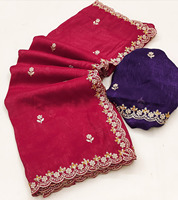 Dernière collection de saris en mousseline de soie pure brodée et diamantée avec des motifs à la main pour les fêtes de mariage Diwali en soie