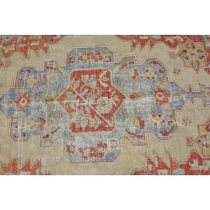 Vintage 3.6ft X 6.9ft turc tapis Beige rouge plat tissage Patchwork tapis laine matériel Latex support pour salon décorations - Product Image 5