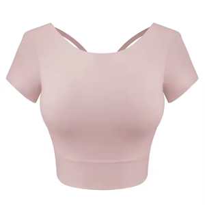 Vente chaude femmes à manches courtes hauts courts respirant Sexy Yoga Fitness course débardeurs Spandex/Nylon séchage rapide - Product Image 6