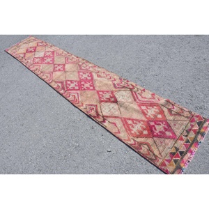 พรมวินเทจ Herki ขนาด 2.1x12.1 ฟุต พรมตุรกี พรมขนสัตว์ลายดอกไม้สีแดง - Product Image 4