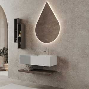 100 cm LED <b>Mirror</b> Composition with 1 Pearl Grey Drawer and Rota Drop <b>Mirror</b> - Product Image 1