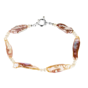 สร้อยข้อมือไข่มุกน้ำจืดบิวะเงินแท้ประดับไข่มุกสีขาว - Product Image 1