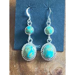 Boucles d'oreilles pendantes vintage en argent sterling plaqué or avec perles d'eau douce et turquoise Navajo, matériau principal : or - Product Image 3