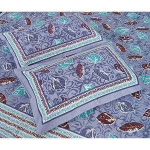 Jaipuri Print Double Bedsheet in Grey Cotton 240 TC with 2 Pillow Covers <b>King</b> <b>Size</b> 3-Pc Set 100% Cotton Home Use <b>Sheets</b> - Product Image 3