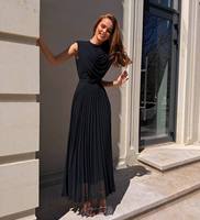Robes de bureau élégantes et respirantes pour femmes, sans manches, taille naturelle, en tissu uni noir, fabriquées en Chine, vente en gros