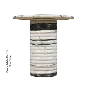 โต๊ะข้างเตียงทรงกระบอกหินอ่อน โต๊ะข้างทันสมัย ฐานทรงกระบอกลายริ้ว ทำมือ เฟอร์นิเจอร์ห้องนอนหรูหรา เฟอร์นิเจอร์โรงแรม ห้องนั่งเล่น - Product Image 3
