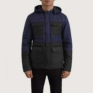 Veste matelassée en cuir Wayne noire et bleue avec capuche, manteau d'hiver décontracté au nouveau design, imperméable, fermeture éclair, tailles XS à 6XL - Product Image 4