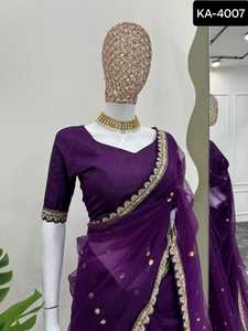 Sari en filet souple avec séquence de codage pour le travail Sari de fantaisie avec dentelle fantaisie avec Codding et Sequnce Work Blouse - Product Image 3