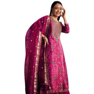<b>Purple</b> Patola and Bandhani Print Kurta Set with Banarasi Dupatta <b>for</b> Wedding Party Festive Reception Traditional Cultural Events - Product Image 2