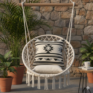 Cotton Handloom Modern Square Floral Pattern Zipper Closure Washable Black & White <b>Cushion</b> Cover <b>Stitching</b> for Hotel Home Use - Product Image 3