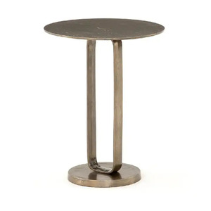 Mesa auxiliar de oro antiguo de Metal de nuevo diseño, tapa de cristal de forma limitada Circular y Base de cuatro patas, mesa auxiliar para decoración del hogar - Product Image 6