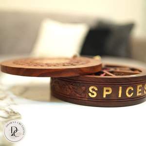 WOODEN DESGIAN NATURAL WOODEN Premium Printed Home Wooden Tabletop Spice Box With Separate Compartments for Spices and - Product Image 5