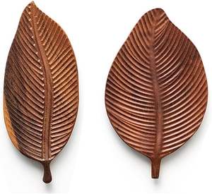 Venta al por mayor de bandeja de madera y forma de hoja para servir alimentos última bandeja de madera para utensilios de cocina y restaurantes de uso de la India - Product Image 6