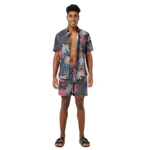 男士热带印花小屋衬衫 -- 轻质棉质，充满活力的夏威夷图案，非常适合海滩度假和夏日