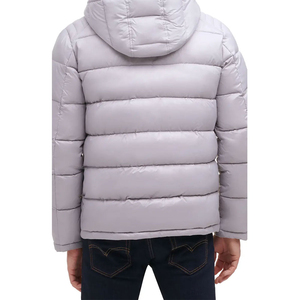 Manteaux à bulles en toile épaisse de couleur unie avec rembourrage en duvet de canard Vestes d'hiver à col montant avec logo avant pour temps froid - Product Image 2