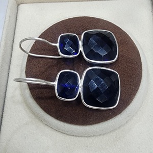 Boucles d'oreilles en argent sterling 925 faites à la main avec pierre précieuse de quartz bleu Style classique unique Excellente qualité - Product Image 3