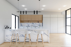 Plans de travail personnalisés pour cuisines et salles de bain en quartz Calacatta, comptoirs préfabriqués en pierre de Carrara Calacata pour projets hôteliers - Product Image 1