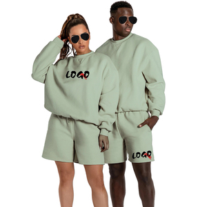 Jogger d'hiver oversize à capuche Ensemble de survêtement unisexe 2 pièces avec sweat-shirt à manches longues et short pour femmes et hommes - Product Image 1