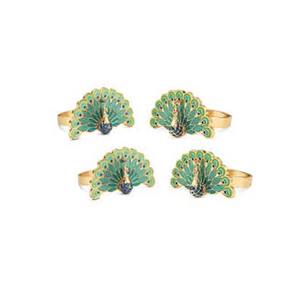 Table Decoration Gold Embossed Green Peacock Design Napkin <b>Holder</b> Napkin <b>Rings</b> Table Decoration Fashionable Table - Product Image 1