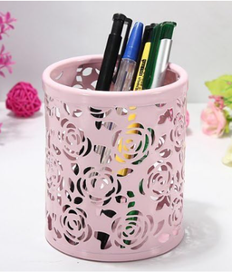 Hollow Rose Flower Pattern Cylinder Pen Pencil Pot Holder Container Organizer - Product Image 3