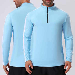 Chemises de course à manches longues coupe ajustée pour hommes T-shirts de sport respirants à fermeture éclair 14 sweats à capuche et sweatshirts à fermeture éclair - Product Image 2