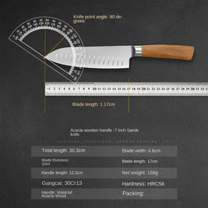 Cuchillo de cocina Lucky Time Series Red Bean, estilo americano, de 7 pulgadas, con mango de madera de acacia y hoja de acero inoxidable, para chef, sashimi y cocina. - Product Image 4