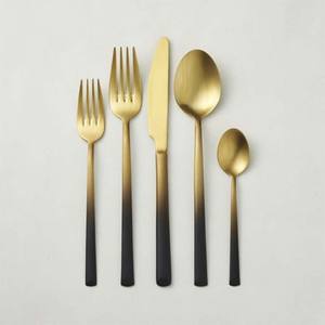 Long Thick Flat Handle With Black Shade Polished New Designer Gold Plated Cutlery Set New Design Personalized Cutlery Set - Product Image 1