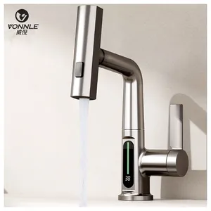 Chinese High Quality Modern Smart Bathroom Pull Out Brass Rotating Faucet Hot And Cold Water