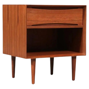 Table de chevet carrée moderne en bois, couleur noyer, avec tiroir et étagère ouverte pour chambre à coucher et hôtel - Product Image 1
