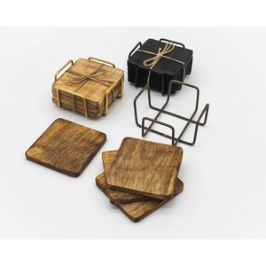 Sous-verres de luxe en métal avec pierre dorée Design carré rond en bois avec support en métal Mats et tampons indiens en gros - Product Image 5