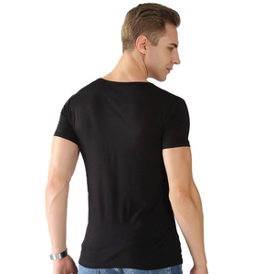 T-shirt décontracté pour homme en coton léger 100 %, col en V, couleur unie, avec logo personnalisé imprimé, vente en gros, collection 2025, best-seller - Product Image 3
