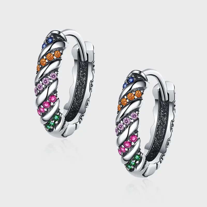 S925 orecchini a righe multicolore in argento sterling per donna in stile retrò stile tailandese orecchini rotondi versatili ea