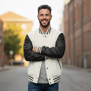 Chaqueta Universitaria de Hombre de Alta Calidad, 100% Lana, Mangas de Cuero, Transpirable, Informal para Exteriores, Larga, de Dos Tonos, para Invierno - Product Image 2