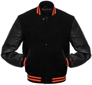 Wholesale Custom Cheap Letterman Varsity Jackets with Genuine <b>White</b> Cow Leather Sleeves Dark <b>Black</b> Wool Long Length Patches - Product Image 2