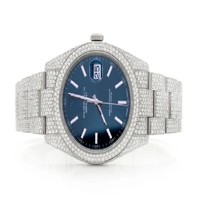 Nouvelle Arrivée Montres Unisexe Hip Hop Antique de Haute Qualité Bleues avec Date Automatique et Serties de Diamants Moissanite VVS Clarity, 20mm de Largeur