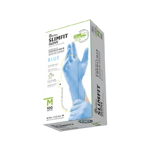Gants d'examen en copolymère sans poudre, écologiques, ajustés, bleus, pour usage domestique et en nitrile - Product Image 1