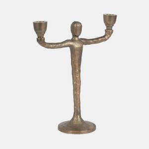 Portavelas de doble brazo abstracto moderno, escultura de bronce, pieza decorativa para decoración de mesa de hogar u oficina - Product Image 1