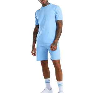 Ropa de hombre de talla grande con logotipo OEM al por mayor, chándales cortos deportivos personalizados para hombre, conjunto de pantalones cortos ajustados lisos de verano de Color sólido - Product Image 2